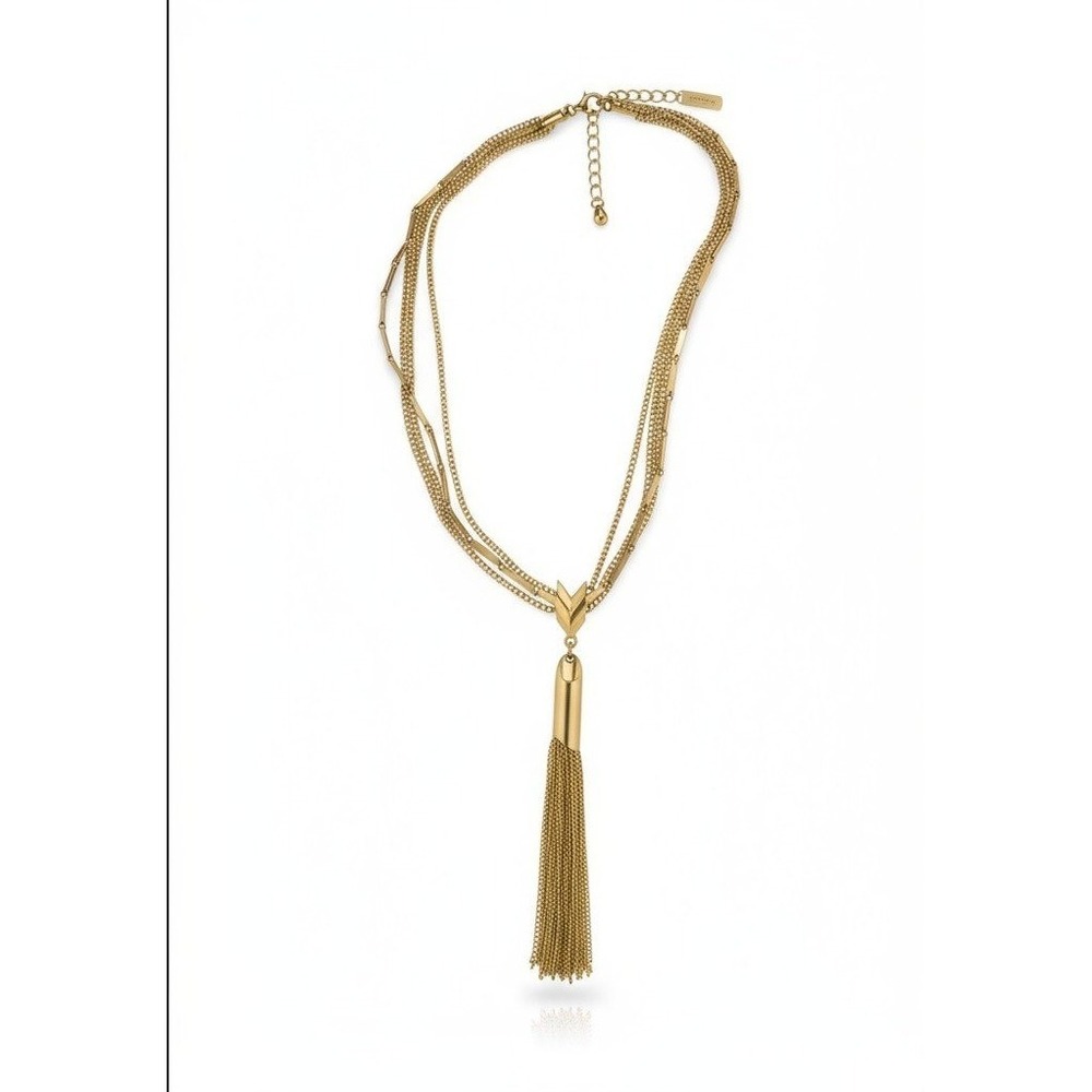 Gold Tone Multi Strand‎ Chain Tassel Pendant Necklace Women's Fashion Jewelry